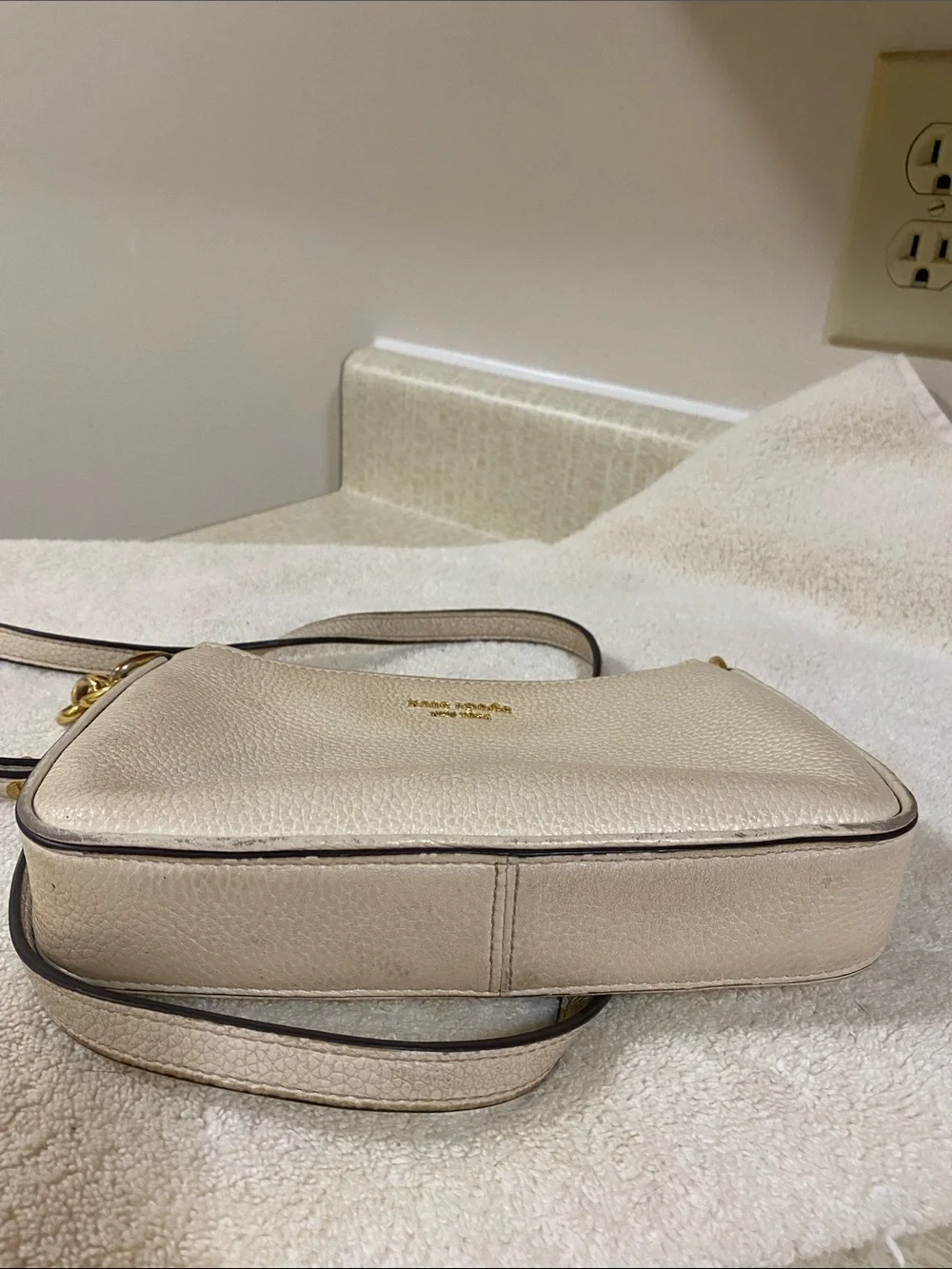 kate spade Cream Pebbled Leather Crossbody with Gold Chain Accent